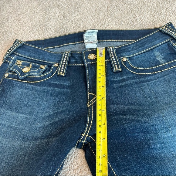 TRUE Religion gold Crystal rhinestone blue wash bootcut denim jeans Sz 29 - Picture 13 of 16